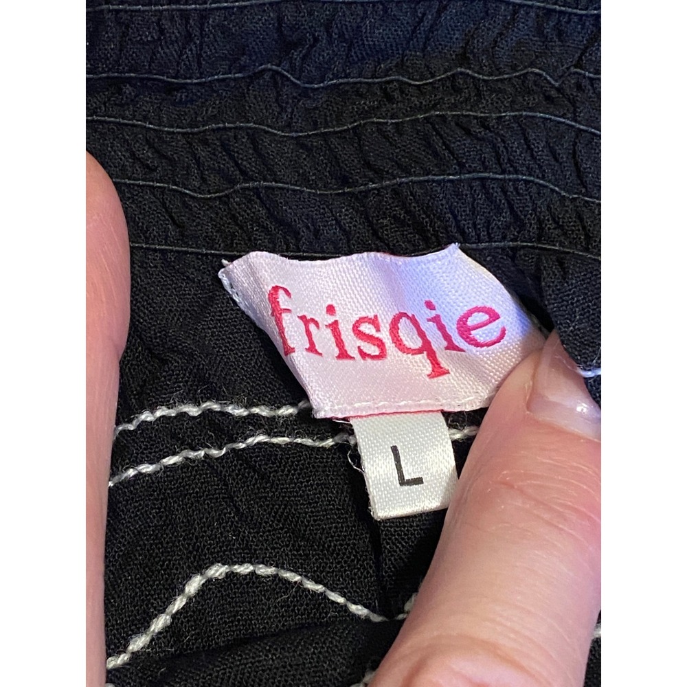 Frisqie Black Embroidered Off Shoulder Boho Tassel Mirror Shift Dress Large - Picture 6 of 8